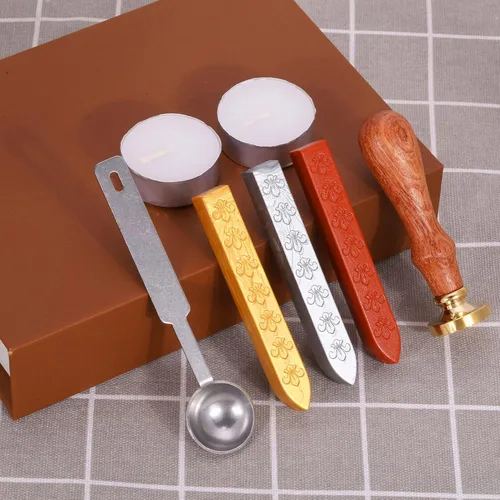 Miniatura 6 de Kit de sello de cera Yoption, sello de sellado de abeja y panal con palos de cera de sellado dorados, rojos y plateados, juego de caja de regalo