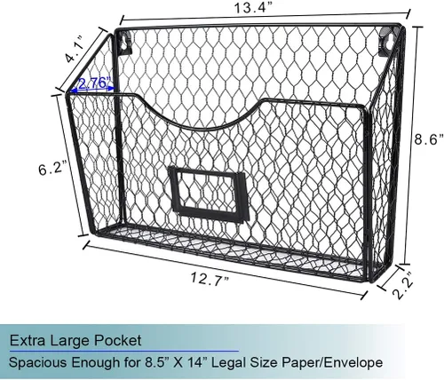 Miniatura 6 de PAG - Soporte para archivos de pared con 3 bolsillos, organizador de correo colgante, metal, alambre de gallinero, revistero con ranura para Negro