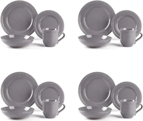 Miniatura 3 de Vajilla de cerámica Pearl Dots (juego de 16 piezas, gris)