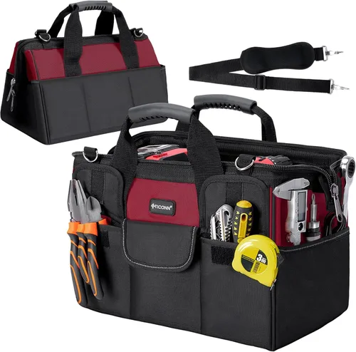 Miniatura 10 de TICONN Bolsa de herramientas resistente con múltiples bolsillos, organizador de caja de herramientas portátil, bolsa de almacenamiento, con correa