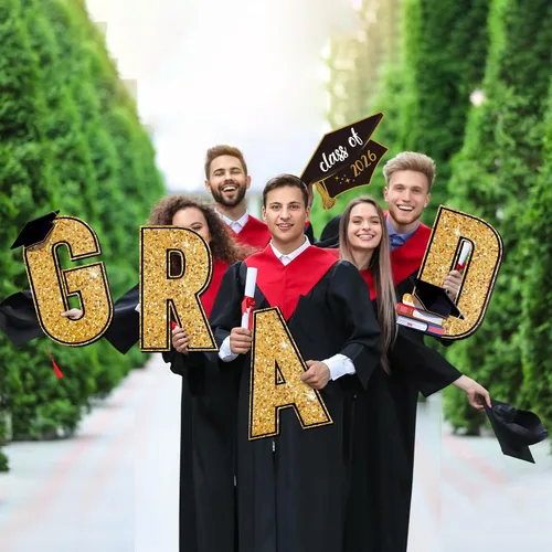Miniatura 6 de Aneco Letreros impermeables de plástico para patio de graduación 2026, decoraciones de césped al aire libre, 16 pulgadas, purpurina con estacas