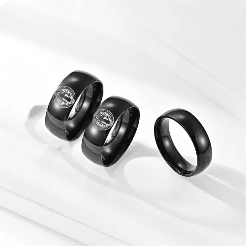 Miniatura 2 de Anillo de protección de San Benito para cristiano de acero inoxidable San Benito Cristo Señor oración alianza de boda para mujeres y hombres amuleto