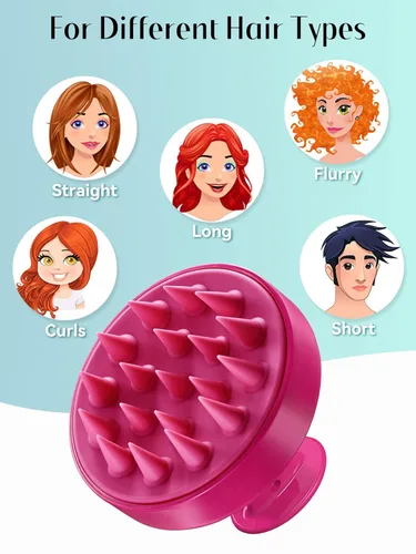 Miniatura 6 de HEETA Masajeador de cuero cabelludo para el crecimiento del cabello, cepillo de champú exfoliante de cuero cabelludo de silicona suave para Rojo