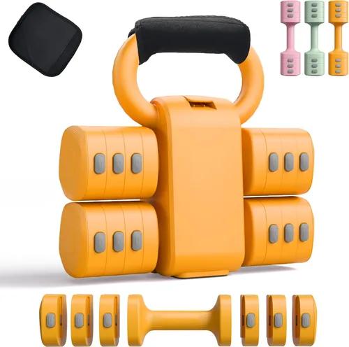 Miniatura 10 de Juego de mancuernas ajustables 2 en 1 para mujer, 4 niveles (2.2 libras a 12.1 libras), pesas de gimnasio en casa para mujeres en casa, mancuernas
