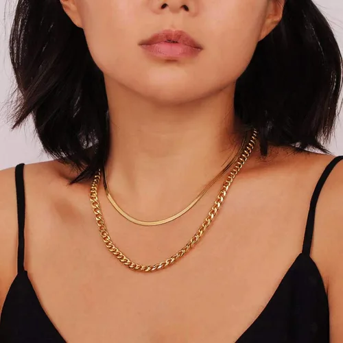 Miniatura 2 de Fiusem Collar chapado en oro para mujer, collar de cadena de espiga chapado en oro de 14 quilates, gargantilla de cadena de serpiente chapada en oro