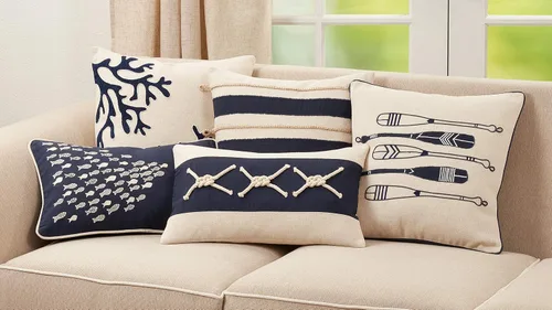 Miniatura 3 de SARO LIFESTYLE Naviguer Collection - Almohada de nudos de cuerda con relleno de poliéster, 12 x 20 pulgadas, color azul marino
