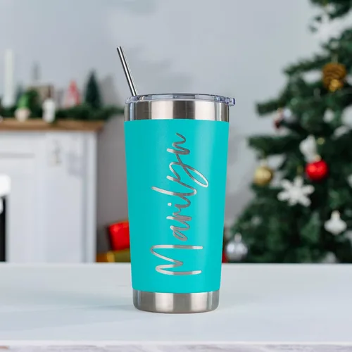 Miniatura 7 de Vasos personalizados, vaso de acero inoxidable de 20 onzas con tapa Tazas personalizadas de doble pared aisladas para café y viajes - Azul verdoso