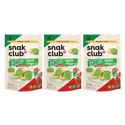 Miniatura 13 de Snak Club Tajin Anillos de Manzana Gomitas de Caramelo, Gomitas de Fruta con Sabor a Chile y Lima, Snacks Leves, Sin Gluten y Veganos, 5 oz Bolsas