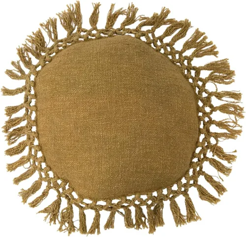Miniatura 6 de Creative Co-Op Cotton Slub Crochet and Fringe Pillow, 20 pulgadas de largo x 20 pulgadas de ancho x 2 pulgadas de alto, verde