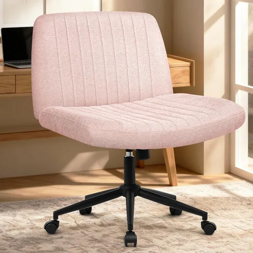Miniatura 7 de Orange Factory Silla con Ruedas Cruzadas de Patas Cruzadas Anchas para Escritorio de Oficina y Tocador, Base Doble, Tela Cómoda, Sin Brazos, Base