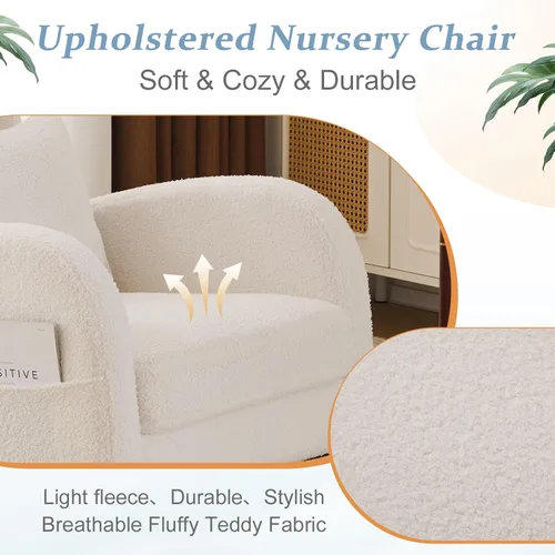 Miniatura 5 de VINGLI Silla de columpio de felpa de estilo teddy con asiento bajo, silla de columpio tapizada en bouclé para cuarto de bebé con bolsillos Forro