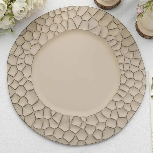 Miniatura 24 de Efavormart - Paquete de 6 platos de carga de plástico acrílico con relieve de encaje rústico dorado de 13 pulgadas