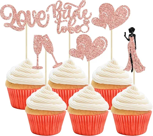 Miniatura 8 de 30 piezas de decoración de cupcakes de champán con diseño de corazón de amor, para despedida de soltera, decoración de tartas para boda, compromiso