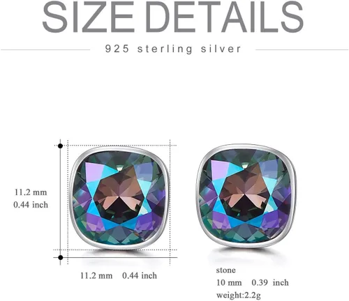 Miniatura 3 de AOBOCO Aretes cuadrados de plata de ley 925 con corte de diamante, circonita cúbica, cristal esencial de circonita cúbica, aretes de tuerca