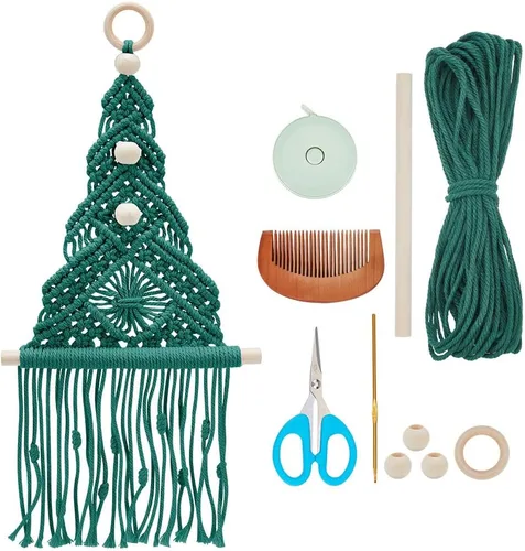 Miniatura 12 de INFUNLY Juego de 4 kits DIY de copo de nieve de macramé Adornos de ornamento de macramé floral bohemio para Navidad Colgante de pared de copo