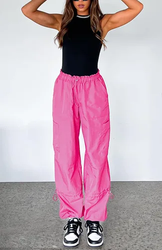 Miniatura 3 de Waitfairy Pantalones de paracaídas para mujer, pantalones cargo holgados con bolsillos