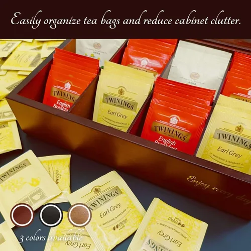 Miniatura 5 de BJOYFUL&LOVED BJL Organizador de bolsitas de té, caja de té de madera con 8 compartimentos, soporte de gran capacidad para almacenamiento, Negro