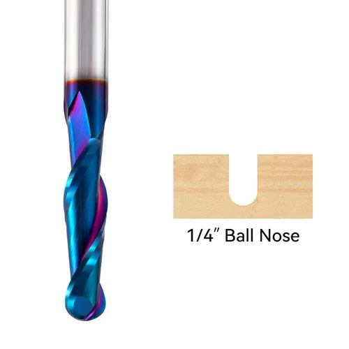 Miniatura 3 de 5 piezas de brocas de fresadora CNC 1/4 pulgada de vástago de carburo con punta de bola con revestimiento nano azul para fresado lateral, fresado