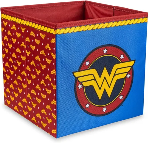 DC Comics Wonder Woman - Organizador de cubos de almacenamiento de 11 pulgadas con logotipo de la Mujer Maravilla, contenedor de cesta de tela,