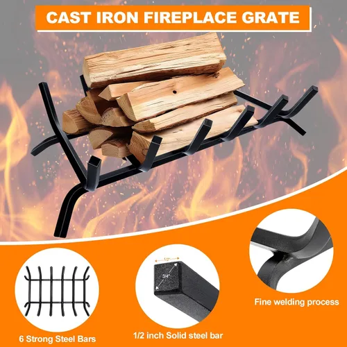 Miniatura 4 de Rejilla para Chimenea, Soporte de Troncos para Chimenea, Rejilla de Quemado de Leña de Hierro Fundido de 21 Pulgadas de Alta Resistencia