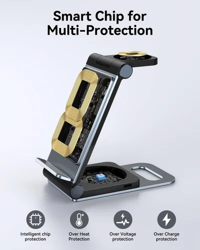 Miniatura 3 de Cargador inalámbrico para Samsung Estación de carga inalámbrica 3 en 1 Soporte de cargador inalámbrico plegable para Samsung S25 Ultra S24 S23 S22 Z