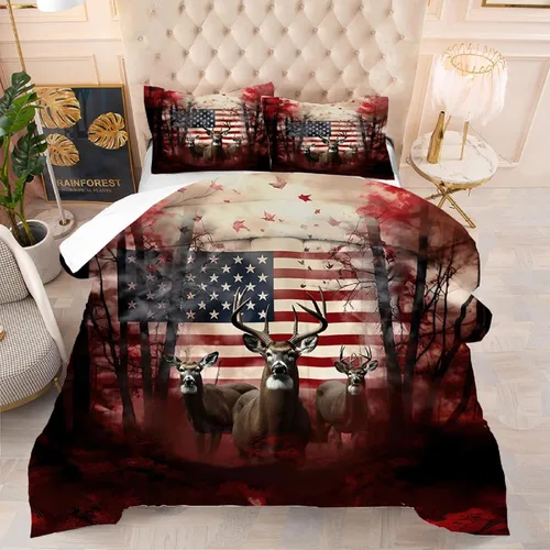 Miniatura 28 de kxry Juego de edredón de 250 años de Estados Unidos, tamaño individual, ropa de cama vintage de estatua de la libertad y bandera estadounidense