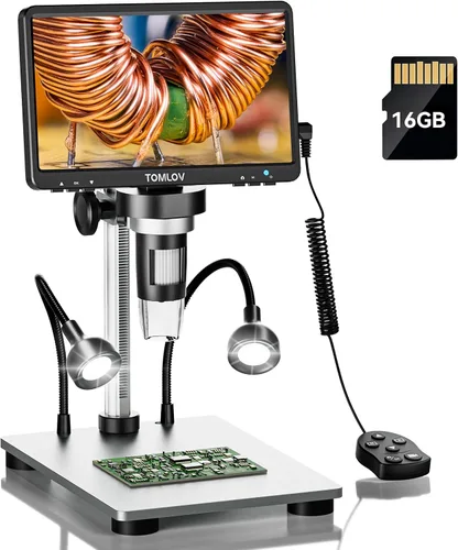 TOMLOV Microscopio digital DM9 7": Lupa de microscopio de moneda 1080P 1200X, microscopios de soldadura LCD de enfoque ultrapreciso de 12MP para