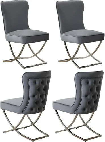 Miniatura 20 de WUTUTUEE Sillas de Comedor de Terciopelo de Lujo, Sillas de Acento Capitoné Tapizadas Sin Brazos con Patas de Metal Plateado en Forma de X, Juego