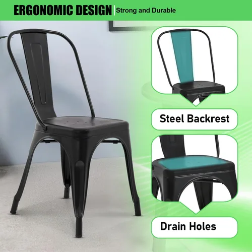 Miniatura 5 de Dopinmin Juego de 4 sillas de comedor modernas de metal negro, apilables, sillas de patio para interiores y exteriores, altura del asiento de 18 pies