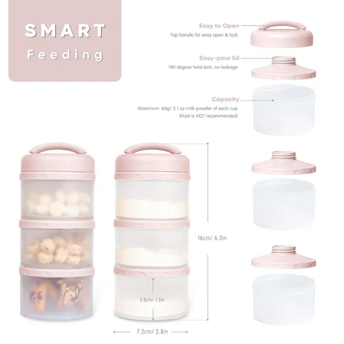 Miniatura 2 de Dispensador apilable de fórmula Termichy, contenedor portátil de leche en polvo, 2 paquetes, rosa claro