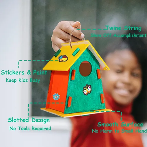 Miniatura 7 de ILHSTY Paquete de 6 casas de pájaros grandes de bricolaje para niños, manualidades para niños, casas de madera para manualidades, fiestas de clase