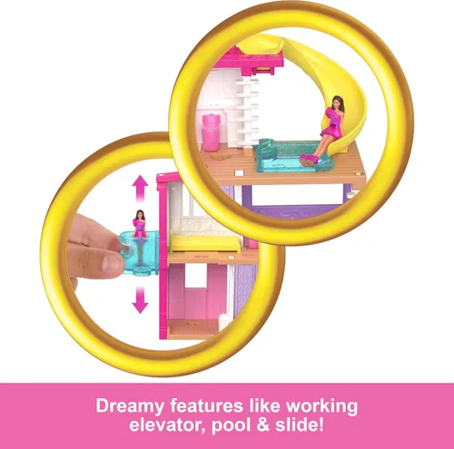 Miniatura 3 de Barbie Mini juegos de casa de muñecas BarbieLand, mini casa de ensueño con muñeca sorpresa de 1.5 pulgadas, muebles y accesorios, además de ascensor