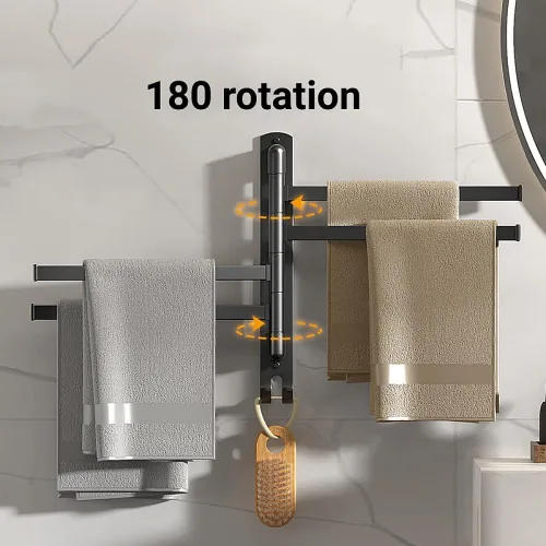 Miniatura 2 de Toalleros para baño, toallero giratorio autoadhesivo montado en la pared, soporte para toallas de baño de 4 barras para toallas enrolladas pequeñas