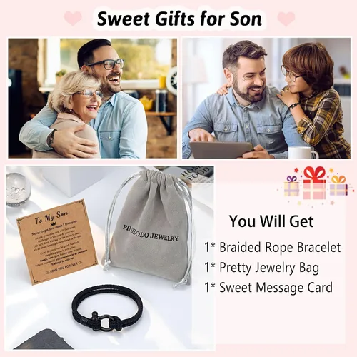 Miniatura 6 de PINKDODO Pulsera con texto en inglés To My Boys, regalos para hijo, nieto, sobrino, hermano, cumpleaños, graduación, regalos de Navidad