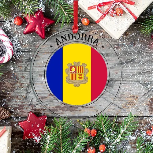 Miniatura 7 de Bandera de Andorra, adorno colgante de Navidad, bandera nacional, decoraciones de Navidad, adornos acrílicos, colgante para árbol de Navidad