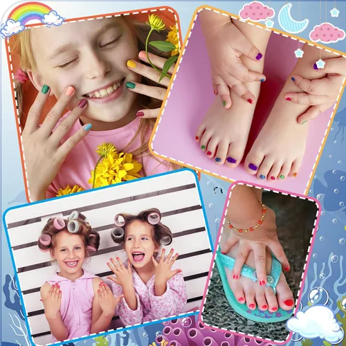 Miniatura 5 de Juego de esmaltes de uñas con purpurina para niños, 10 colores brillantes, no tóxicos, a base de agua, de secado rápido, para fiestas de niños