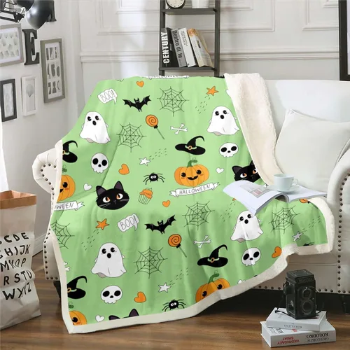 Miniatura 25 de Erosebridal Manta gótica de murciélagos de Halloween, manta de forro polar blanco y negro de 40 x 50 pulgadas, silueta vintage para niños, sombras