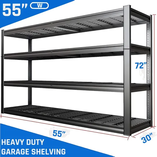 Miniatura 3 de Estantería de garaje resistente de 55 "W Unidad de estantería metálica de 30 pulgadas, estantes de almacenamiento ajustables de 4 niveles