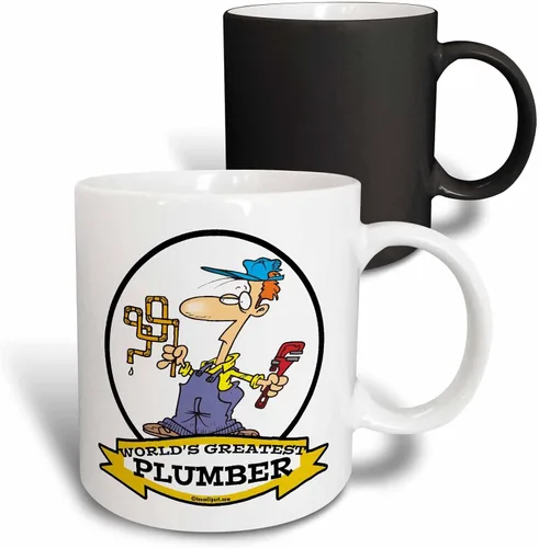 Miniatura 9 de 3dRose Funny Worlds Greatest Plumber II Occupation Job - Taza de cerámica de dibujos animados, 11 onzas, color blanco
