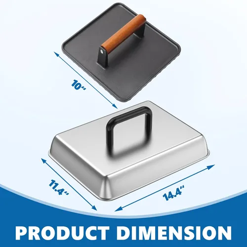 Miniatura 6 de SafBbcue Cubierta Domer Rectangular de Acero Inoxidable de 14" para Derretir Queso y Cobertura de Rociado & Plancha Rectangular de Hierro Fundido