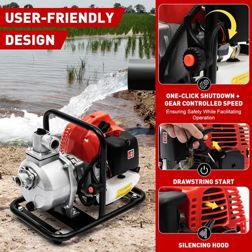 Miniatura 7 de Bomba de transferencia de agua a gas de 2 tiempos, 1.7 HP, motor de gasolina de 40.2 cc, bomba de agua portátil de 1 pulgada, bombas de agua
