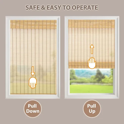 Miniatura 6 de Persianas romanas de bambú sin cordón, persianas opacas personalizadas, persianas de bambú natural tejidas para ventanas, puerta de vidrio