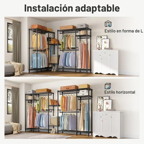 Miniatura 5 de VIPEK V2 Perchero de Ropa de Servicio Pesado, Percheros de Ropa de Metal Portátiles con 4 Niveles de Estantería de Alambre Ajustable y 3 Barras