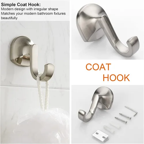 Miniatura 6 de BGL Juego de accesorios de baño de níquel cepillado ajustable expandible, juego de 4 piezas de accesorios de baño montado en la pared, gancho