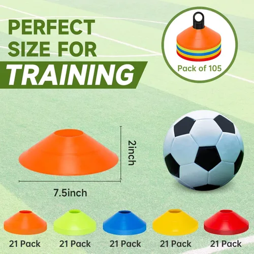 Miniatura 2 de 35/65/105 piezas de conos de fútbol de agilidad para entrenamiento, conos deportivos reutilizables para ejercicios con bolsa de malla, conos