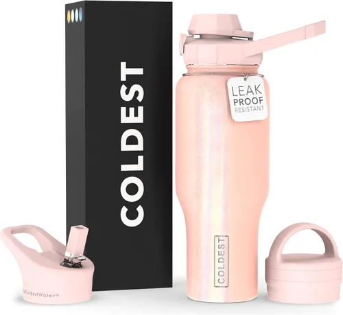 Miniatura 9 de Botella de agua deportiva más fría - Tapas 3 en 1 (Trago, Pajita, Asa) - Vaso aislado de acero inoxidable con asa - Taza de agua al vacío, regalos