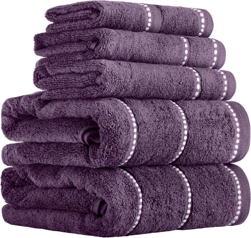 Miniatura 14 de Lavish Home Juego de toallas de 6 piezas, 100% algodón de 525 GSM, artículos esenciales de baño con 2 toallas de baño, 2 toallas de mano y 2 paños