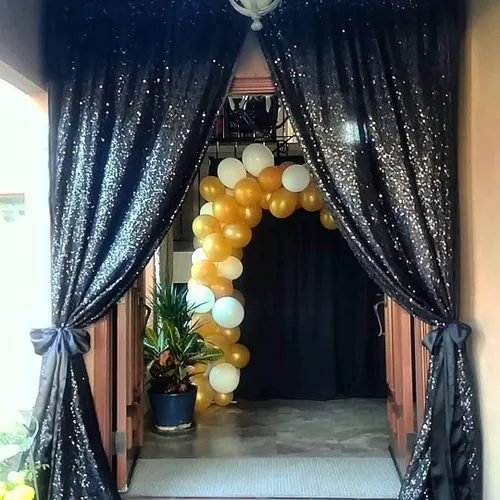 Miniatura 8 de Eternal Beauty Cortinas de telón de fondo de lentejuelas negras, 2 paneles de 3 x 7 pies para Navidad, fiesta, cumpleaños, fotografía, boda