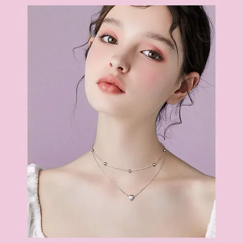 Miniatura 2 de DAOSHANG Collares en capas para mujer de plata de ley S925, collar lindo de doble capa de corazóncírculopata de perro, estrellalunaestrella