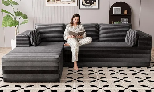 Miniatura 31 de Sofás seccionales sin hueso de 106 pulgadas para sala de estar, sofá modular en forma de U con asiento profundo, otomana extraíble, sofá de 4 plazas